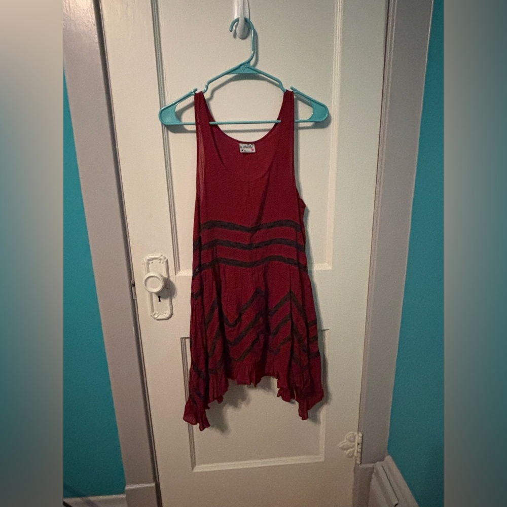 XS red Voile & Lace trapeze slip dress